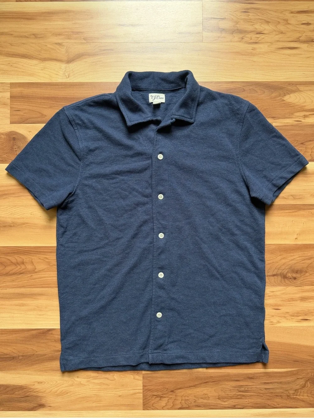 J. Crew Darkest Indigo Navy Textured camp-collar knit shirt size Medium